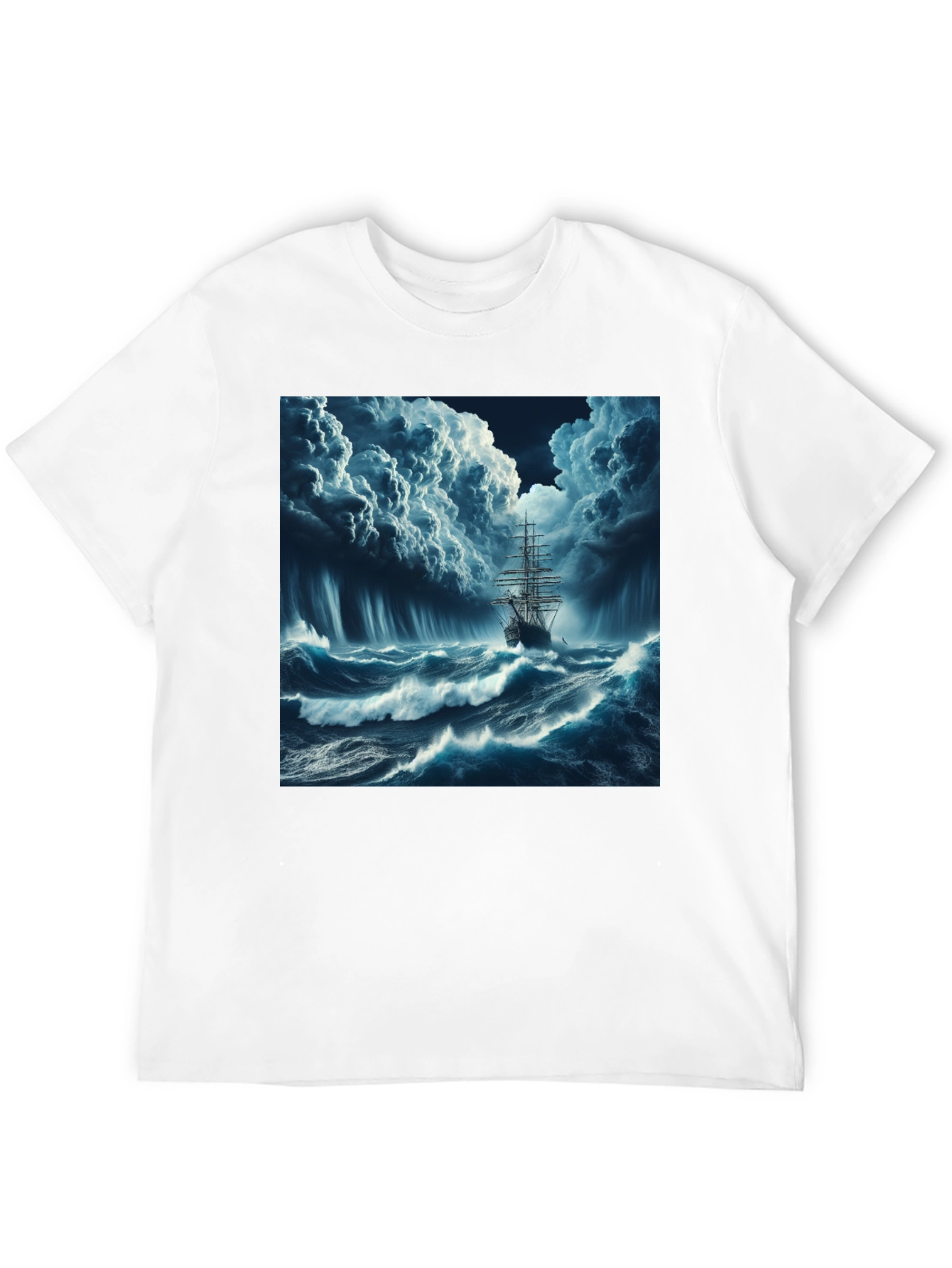 Stormy Sea Ship Graphic Tee - Black