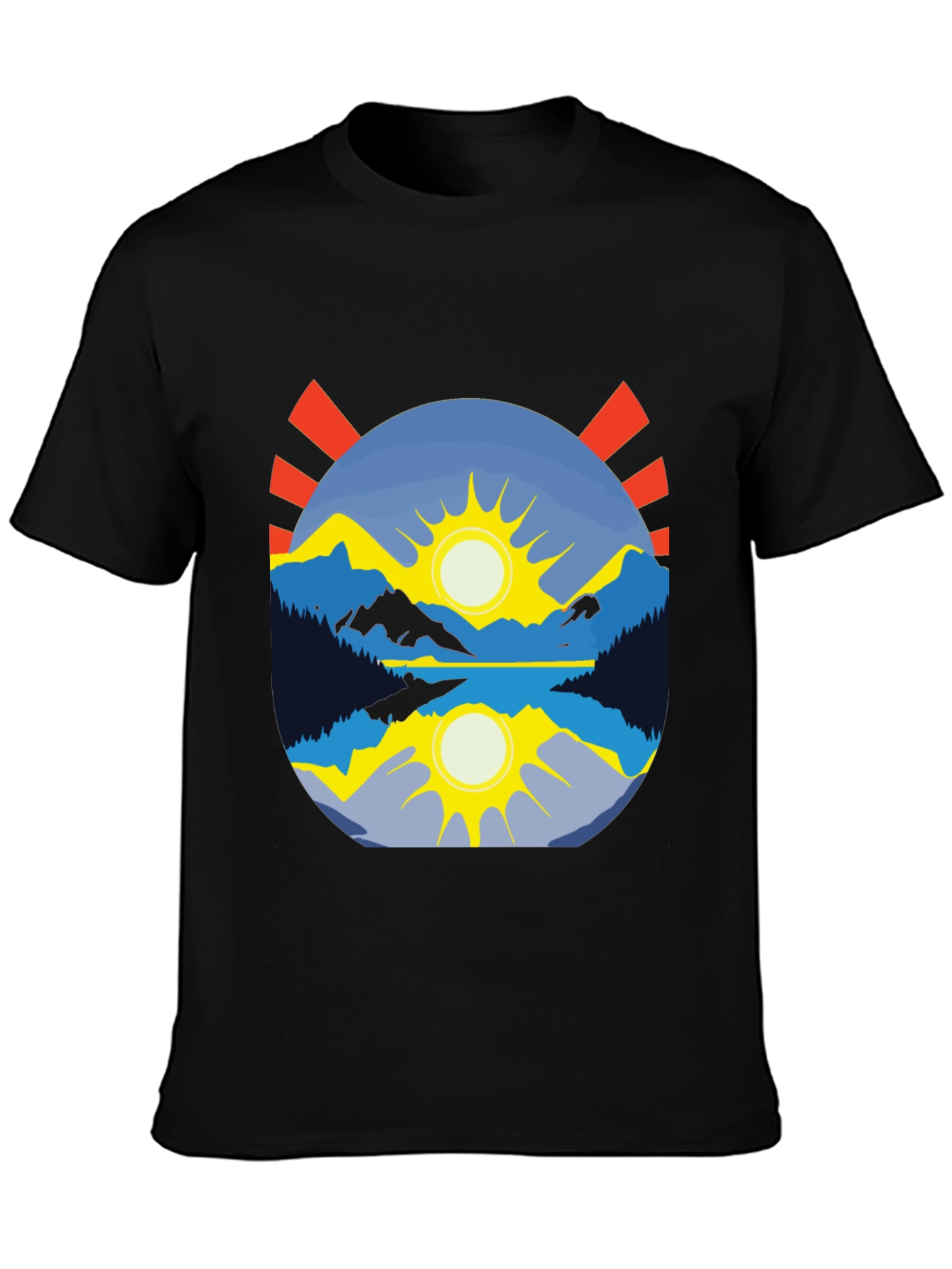 Mountain Lake Sunrise Graphic Tee - Black Cotton Blend