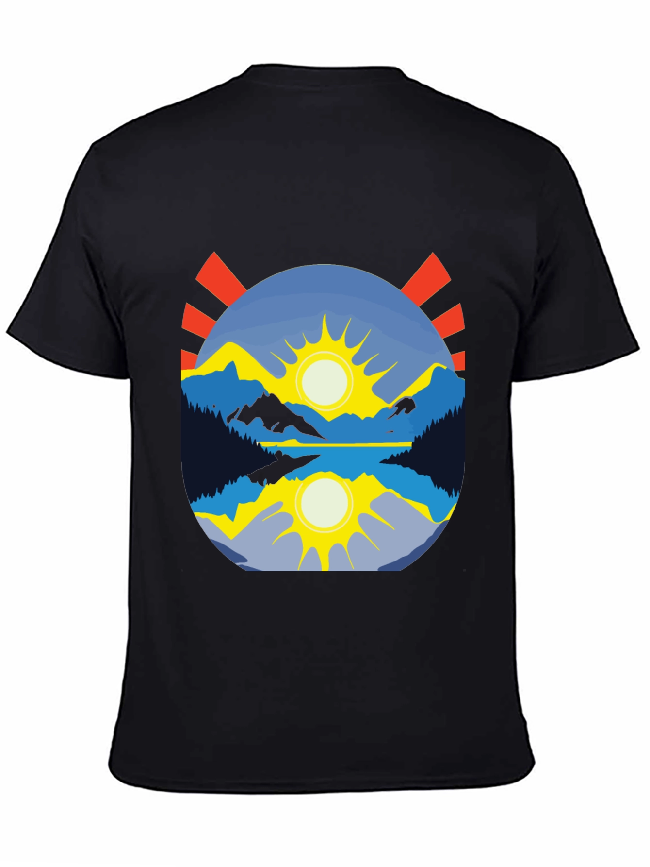Mountain Lake Sunrise Graphic Tee - Black Cotton Blend