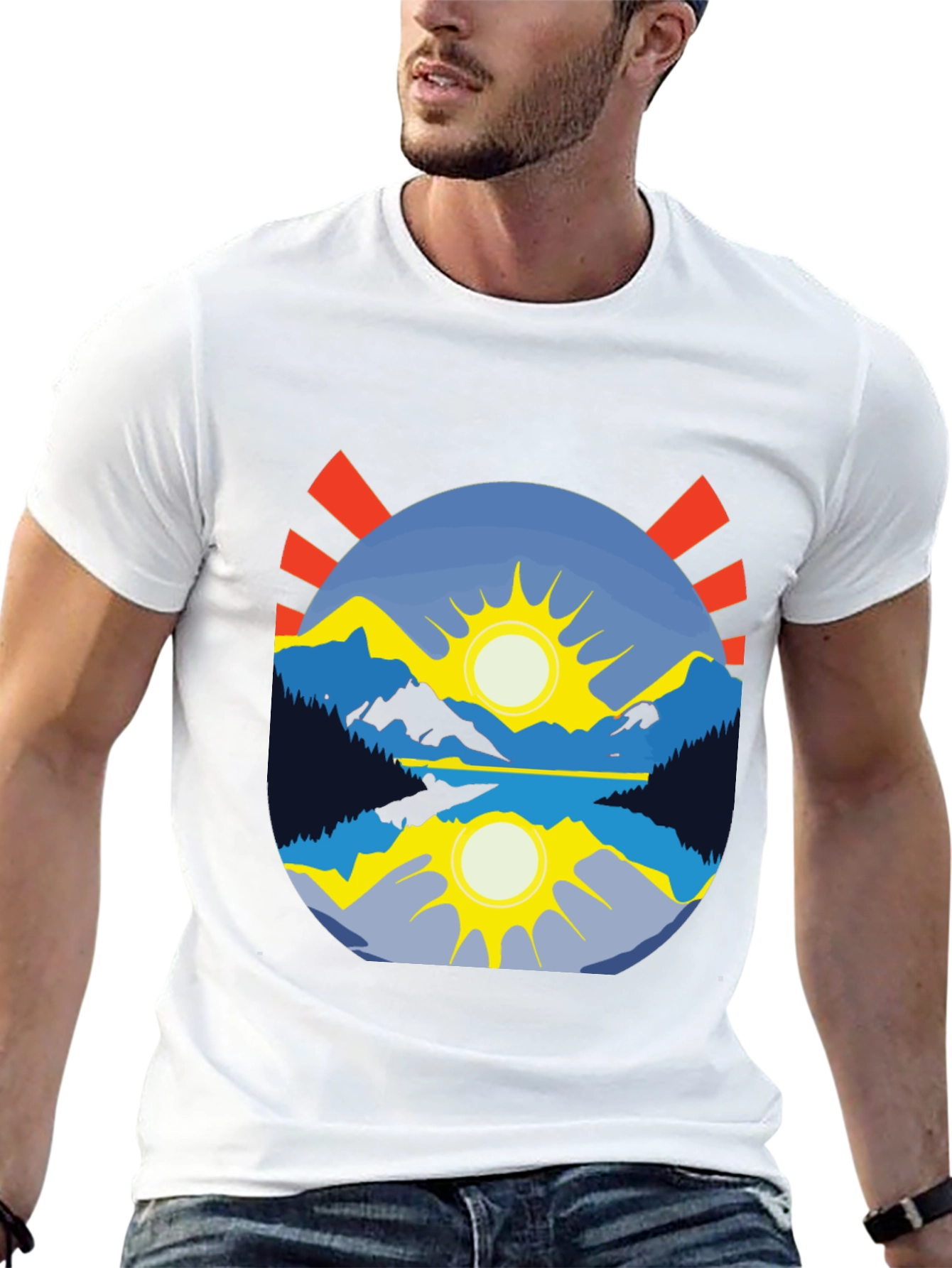 Mountain Lake Sunrise Graphic Tee - Black Cotton Blend