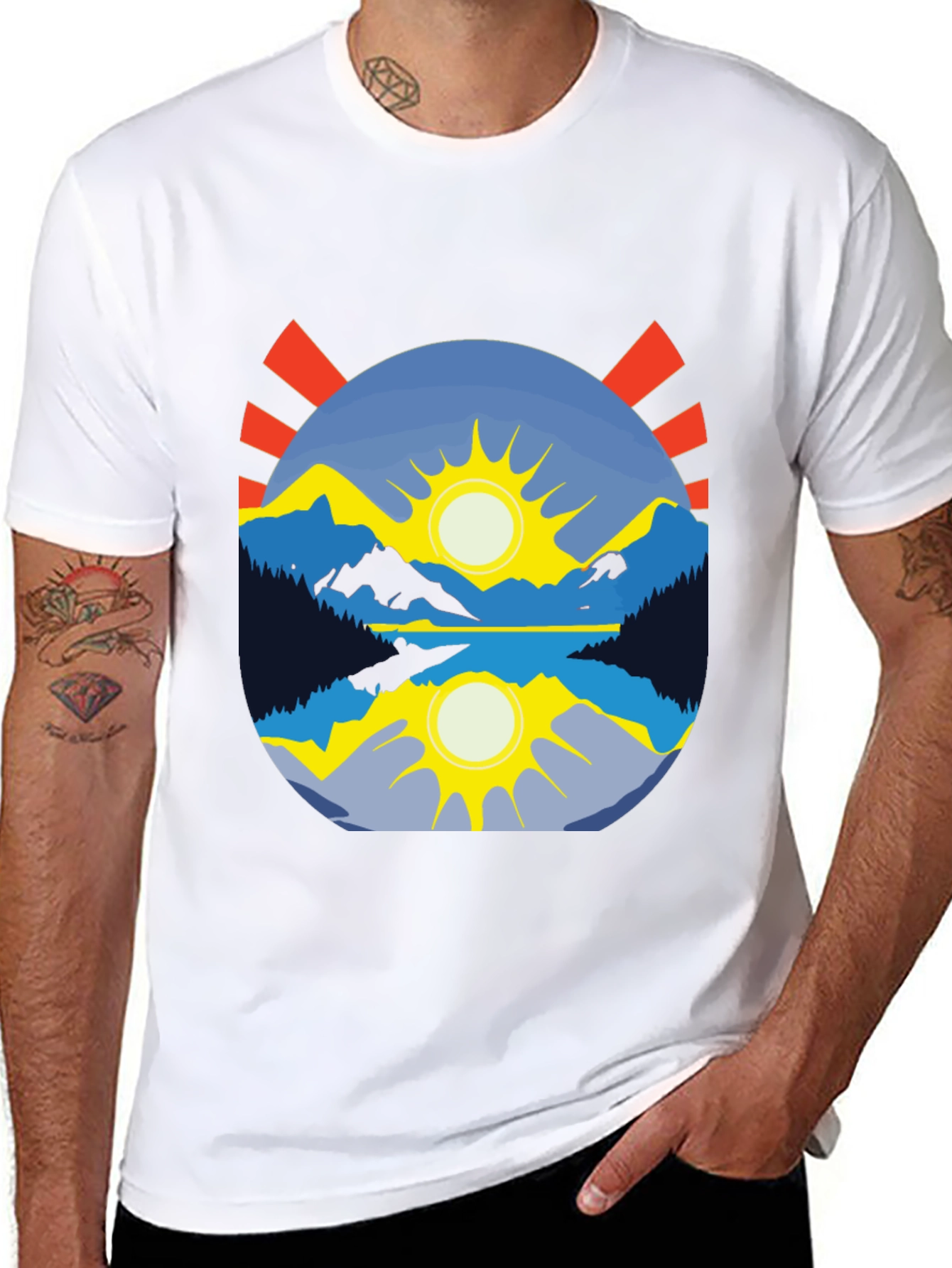 Mountain Lake Sunrise Graphic Tee - Black Cotton Blend