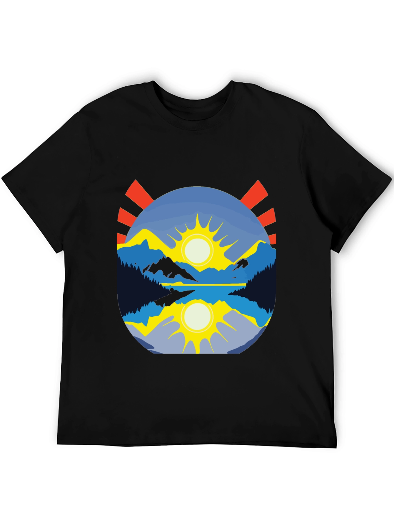 Mountain Lake Sunrise Graphic Tee - Black Cotton Blend