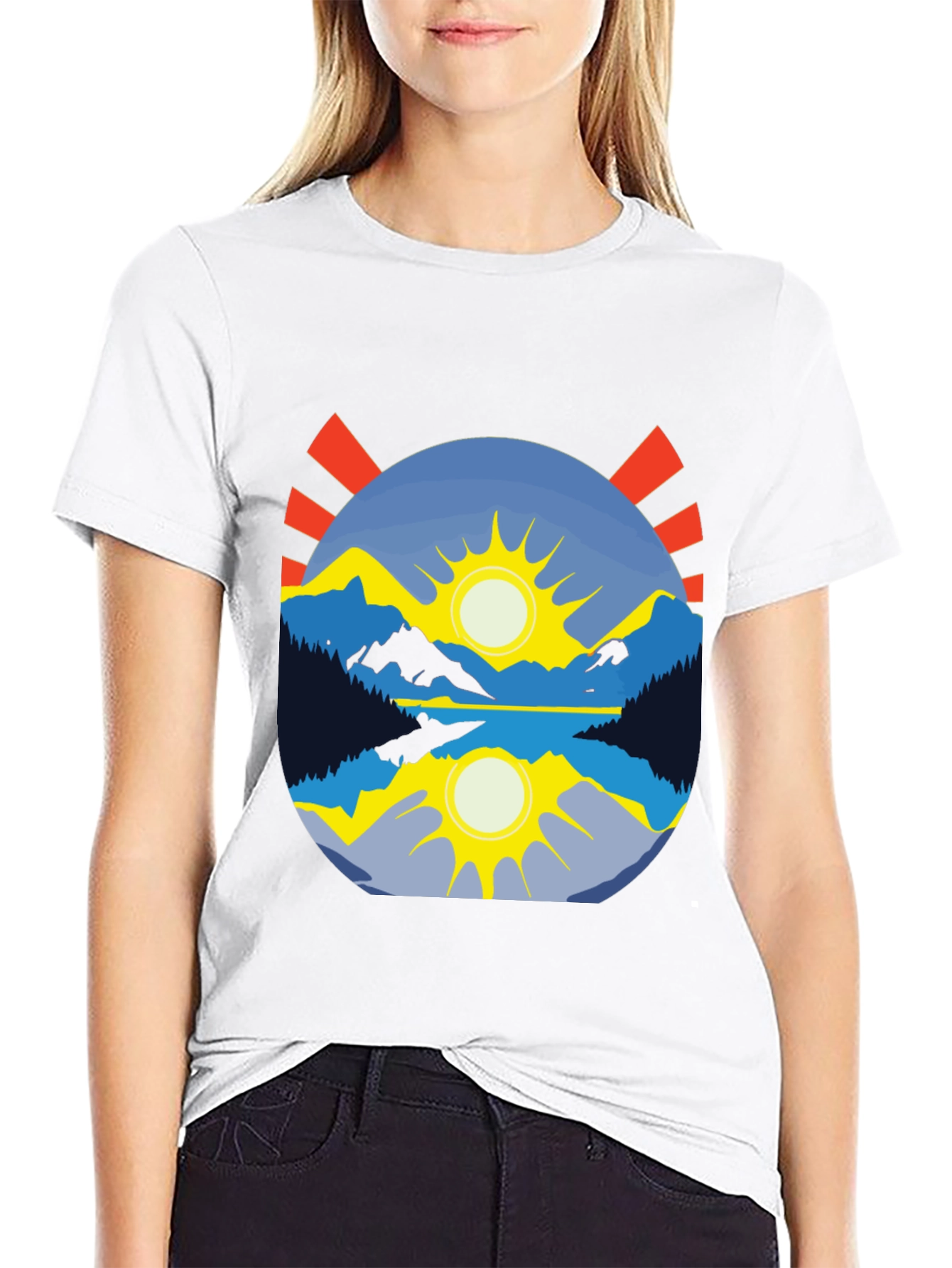 Mountain Lake Sunrise Graphic Tee - Black Cotton Blend