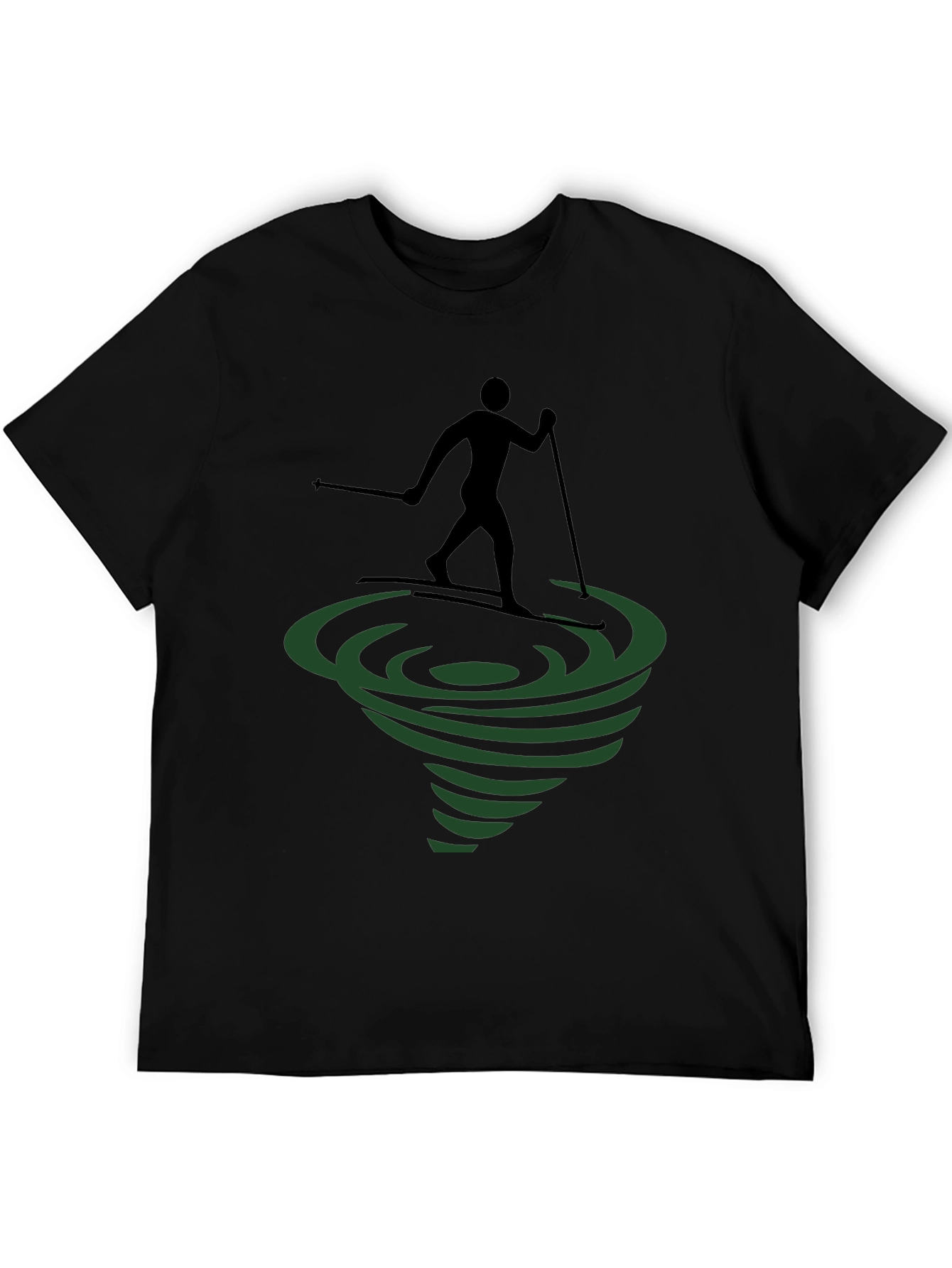 Skiing Tornado Graphic Tee - Black Cotton Comfort