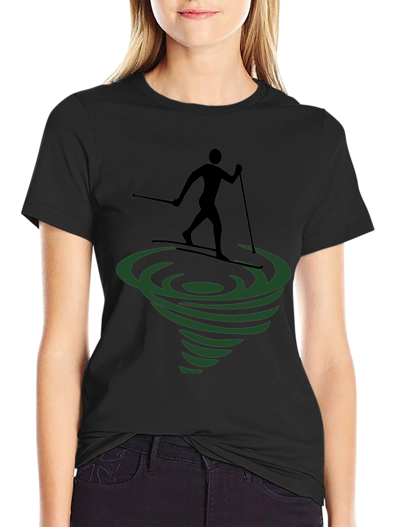 Skiing Tornado Graphic Tee - Black Cotton Comfort