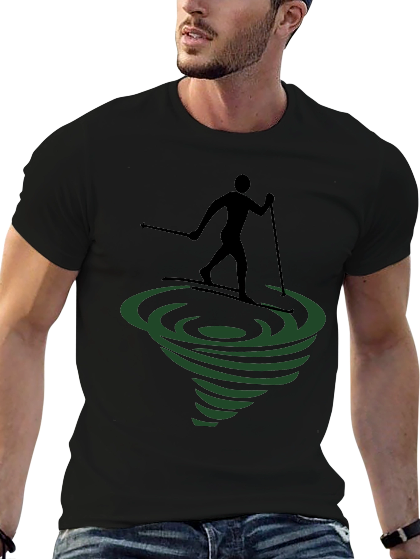 Skiing Tornado Graphic Tee - Black Cotton Comfort