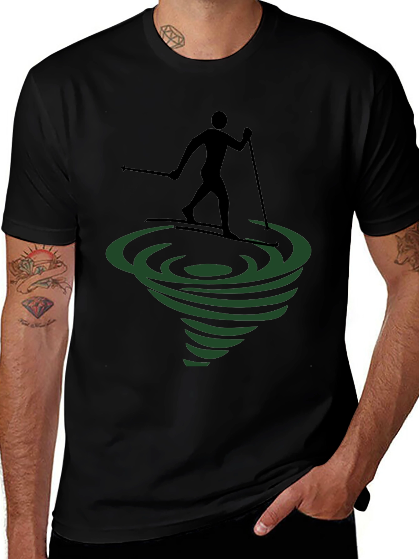 Skiing Tornado Graphic Tee - Black Cotton Comfort