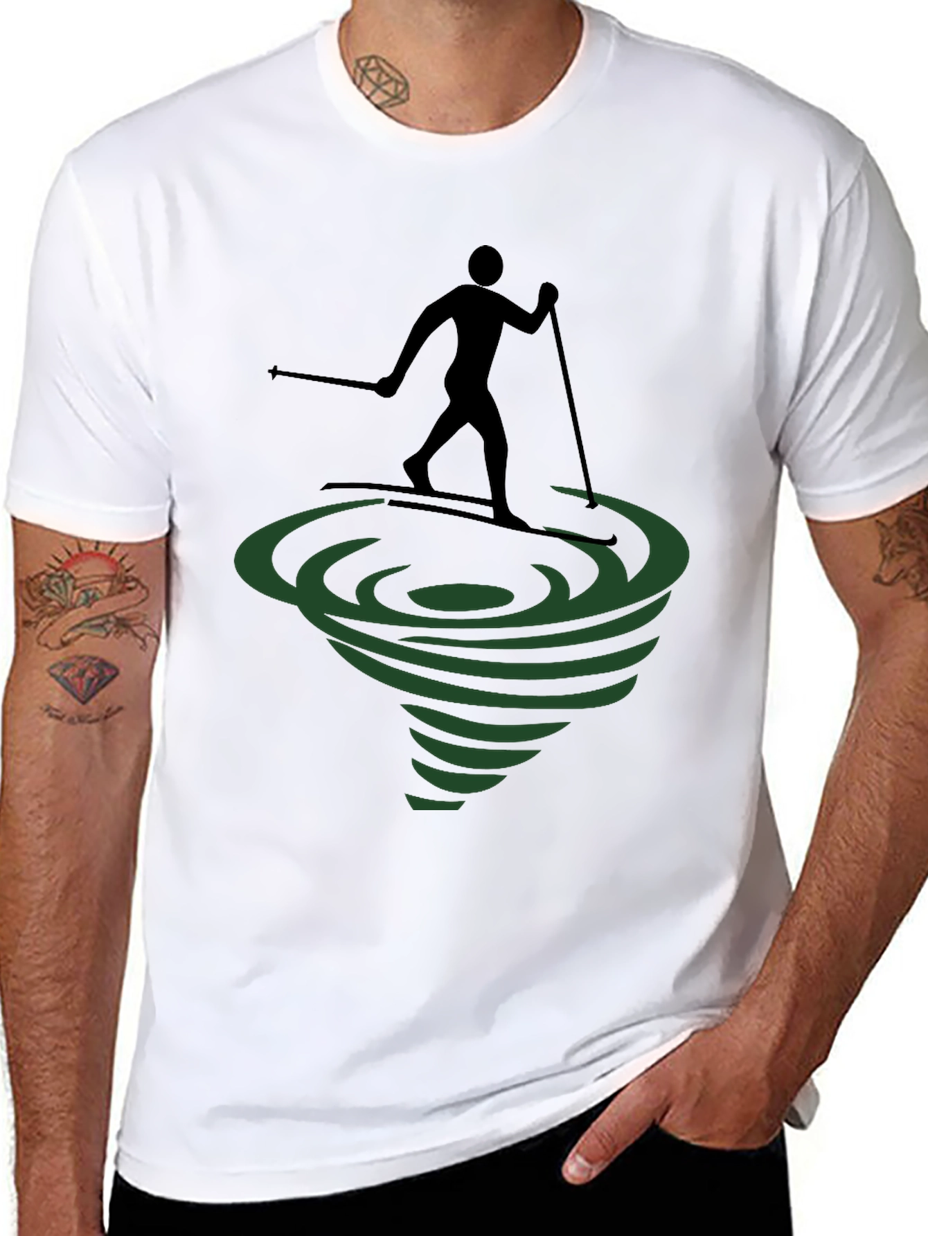 Skiing Tornado Graphic Tee - Black Cotton Comfort