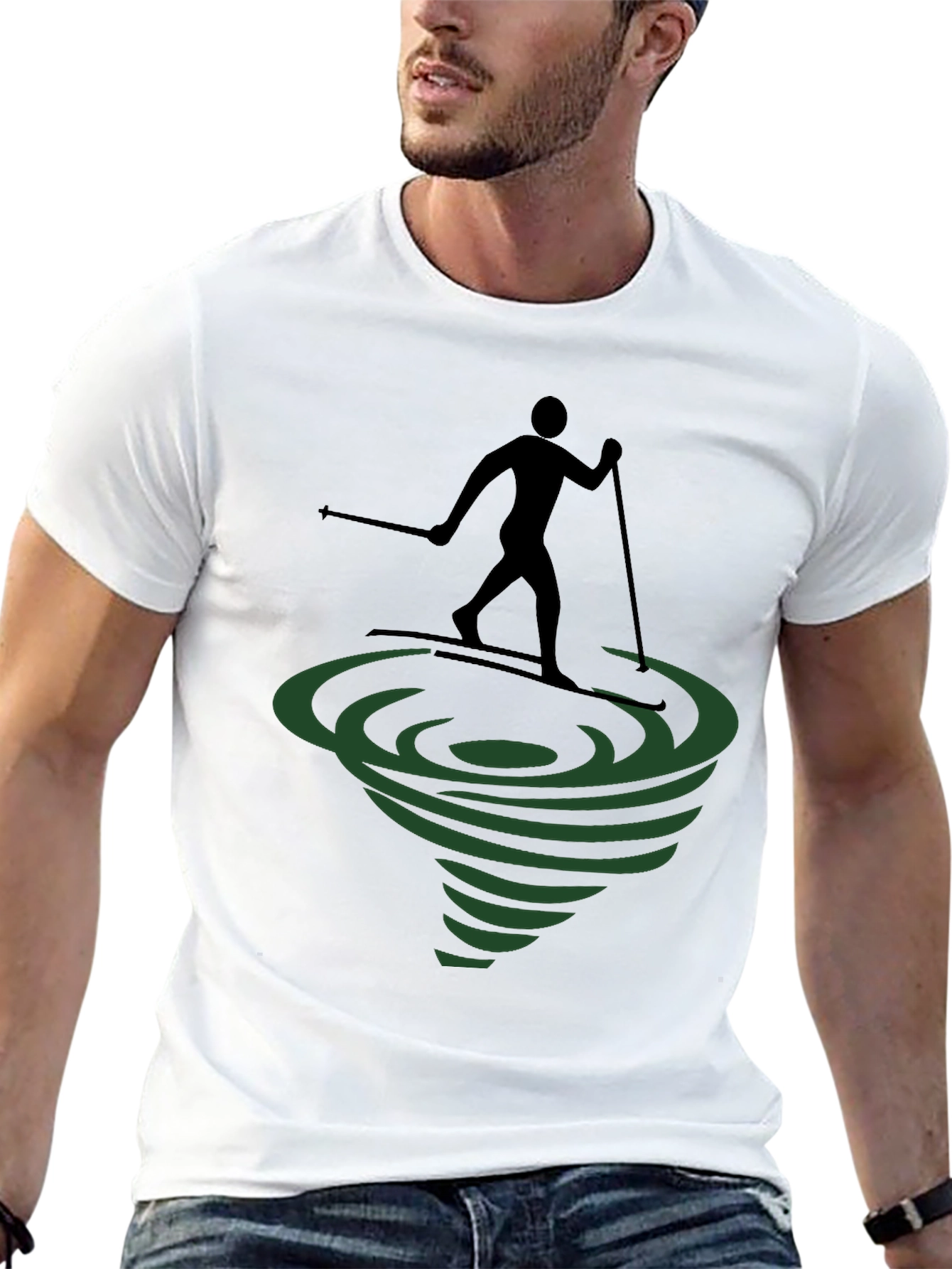 Skiing Tornado Graphic Tee - Black Cotton Comfort