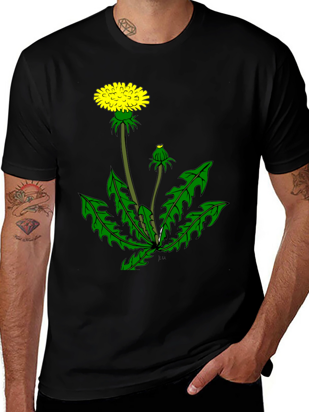 Dandelion Graphic Tee - Black Cotton T-Shirt