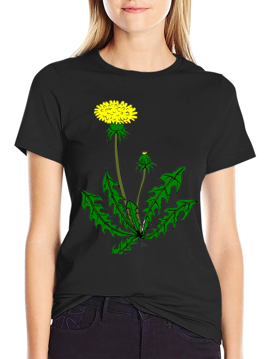 Dandelion Graphic Tee - Black Cotton T-Shirt