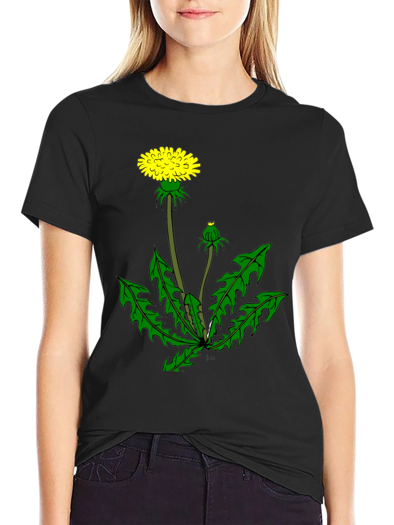 Dandelion Graphic Tee - Black Cotton T-Shirt