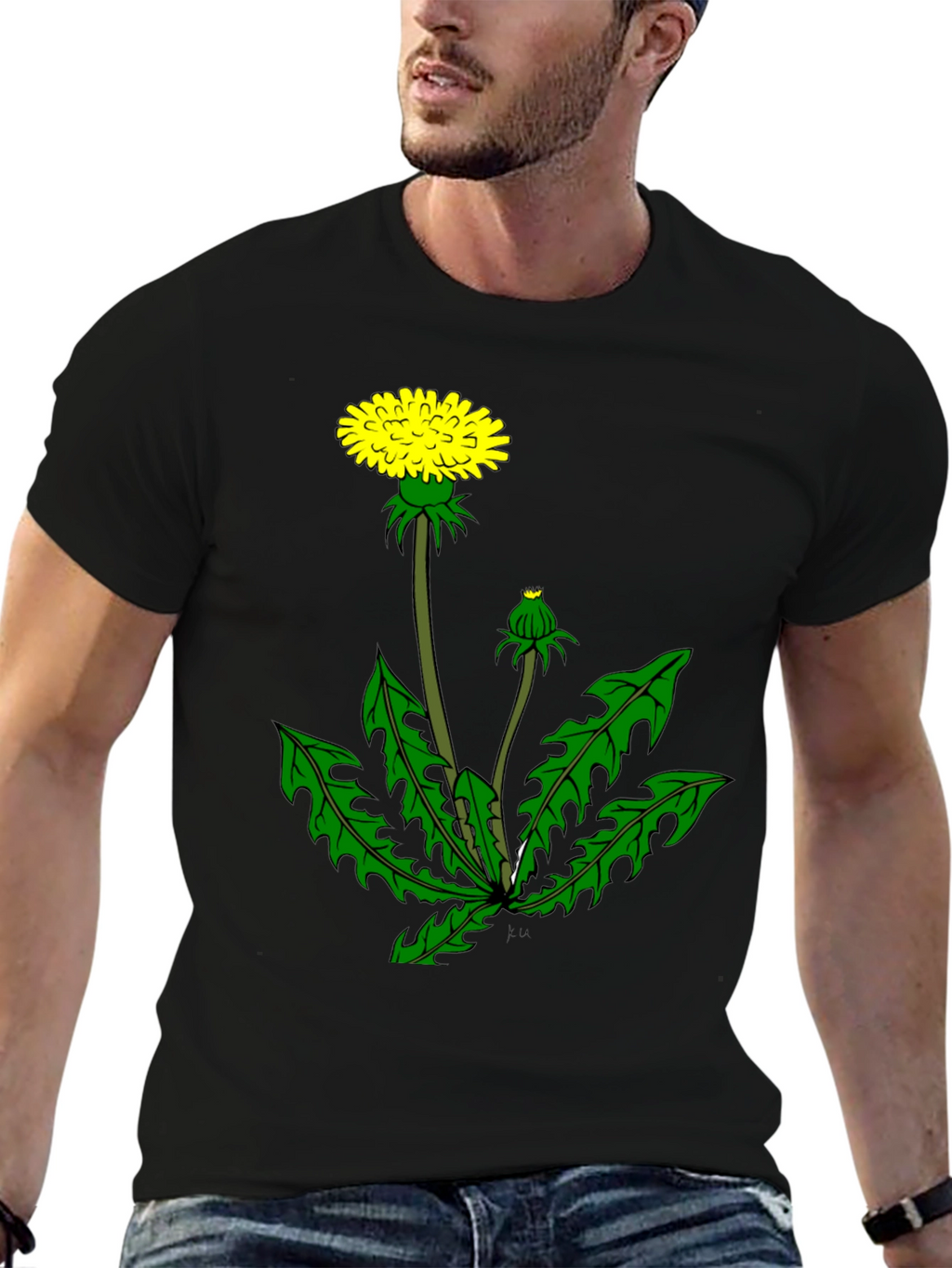 Dandelion Graphic Tee - Black Cotton T-Shirt