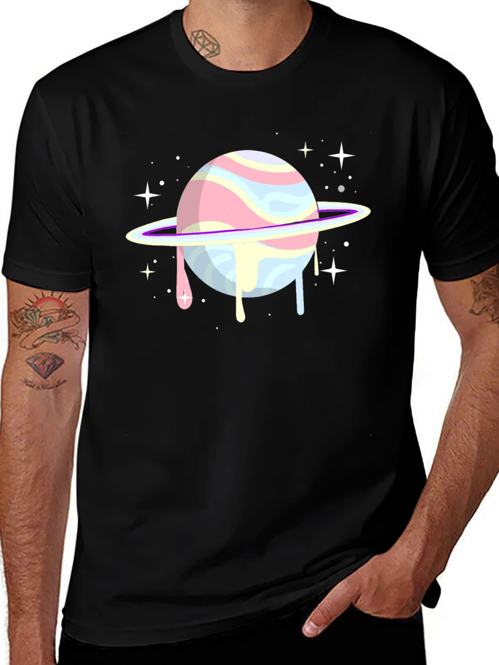 Galaxy Planet Graphic Tee - Black