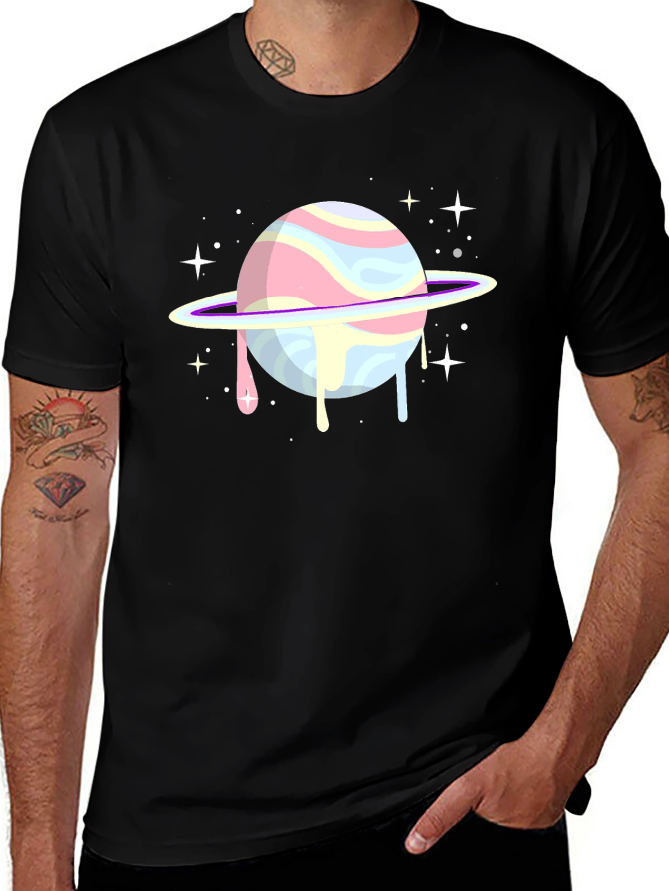 Galaxy Planet Graphic Tee - Black