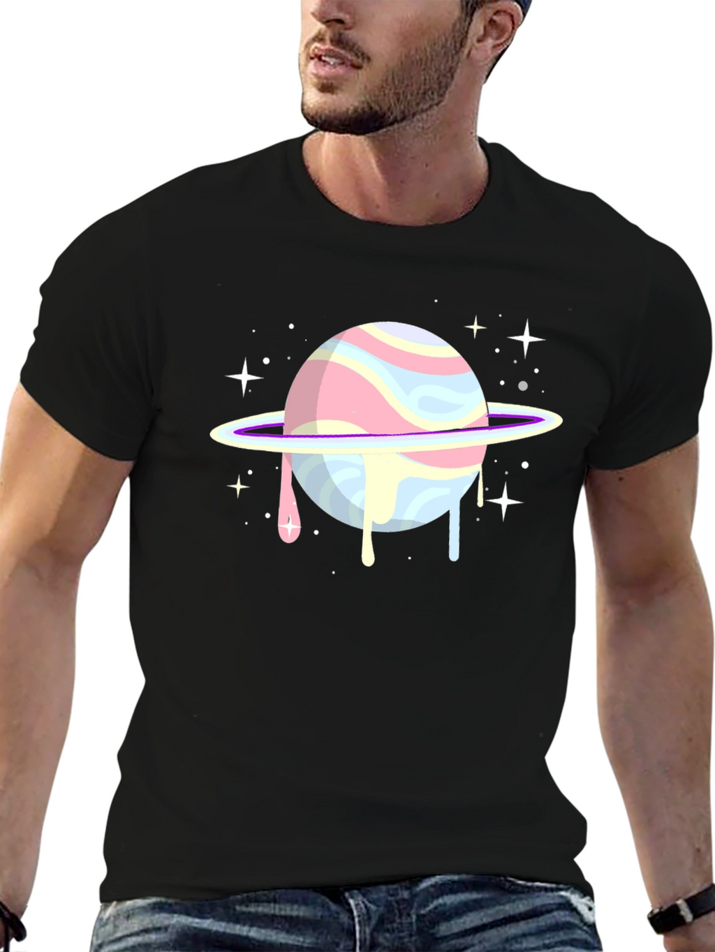 Galaxy Planet Graphic Tee - Black