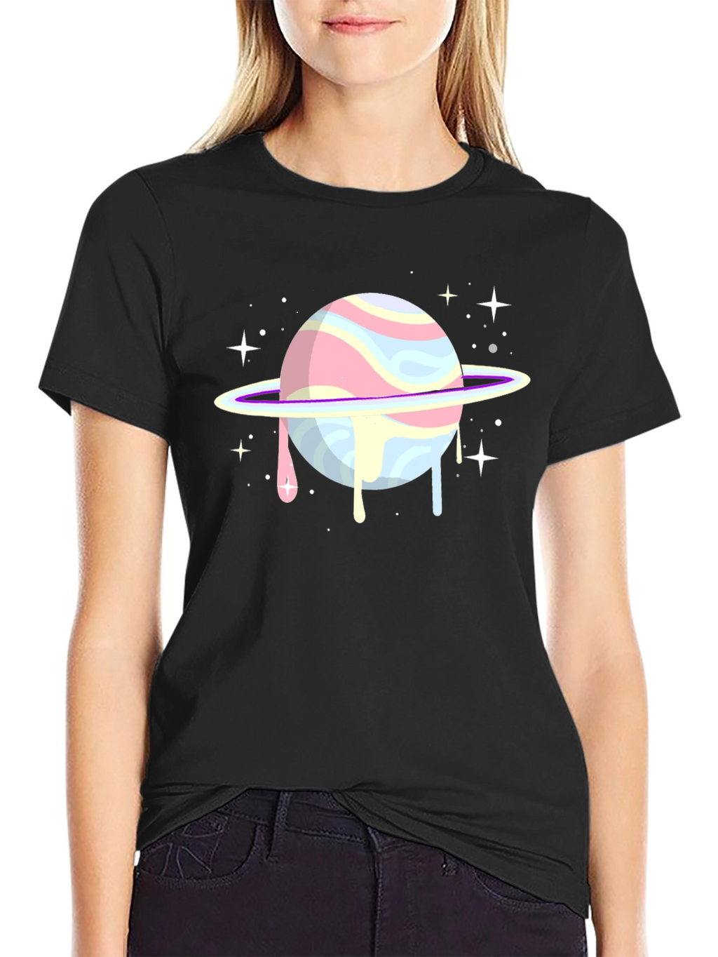 Galaxy Planet Graphic Tee - Black