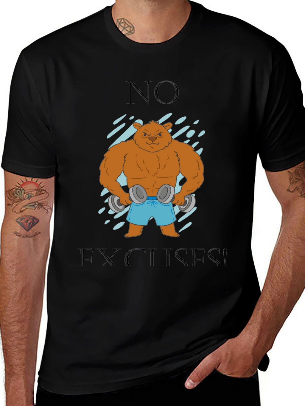 Bear with Dumbbells T-Shirt - No Excuses!