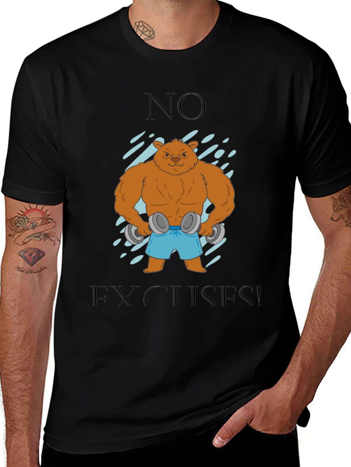 Bear with Dumbbells T-Shirt - No Excuses!