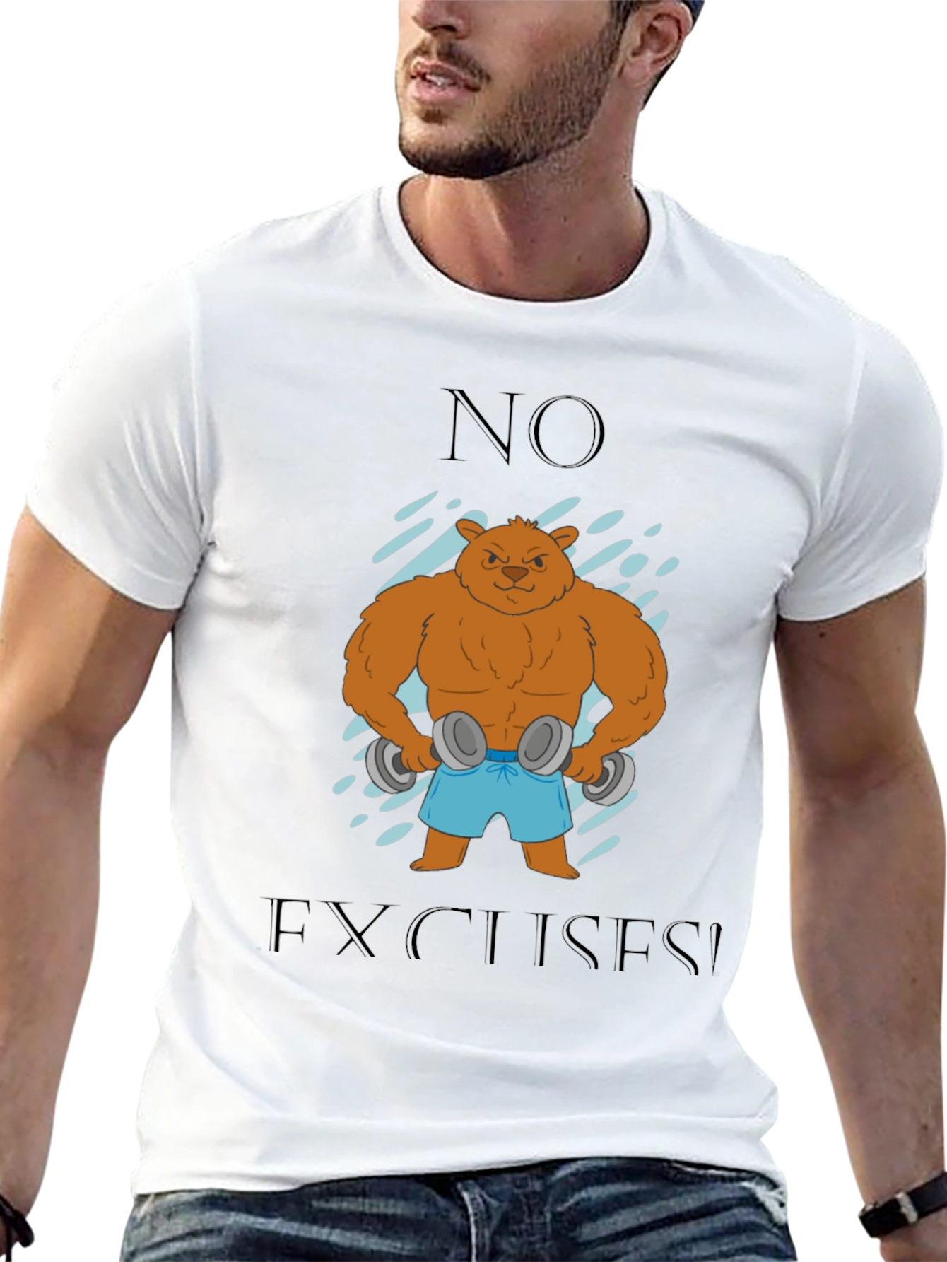 Bear with Dumbbells T-Shirt - No Excuses!