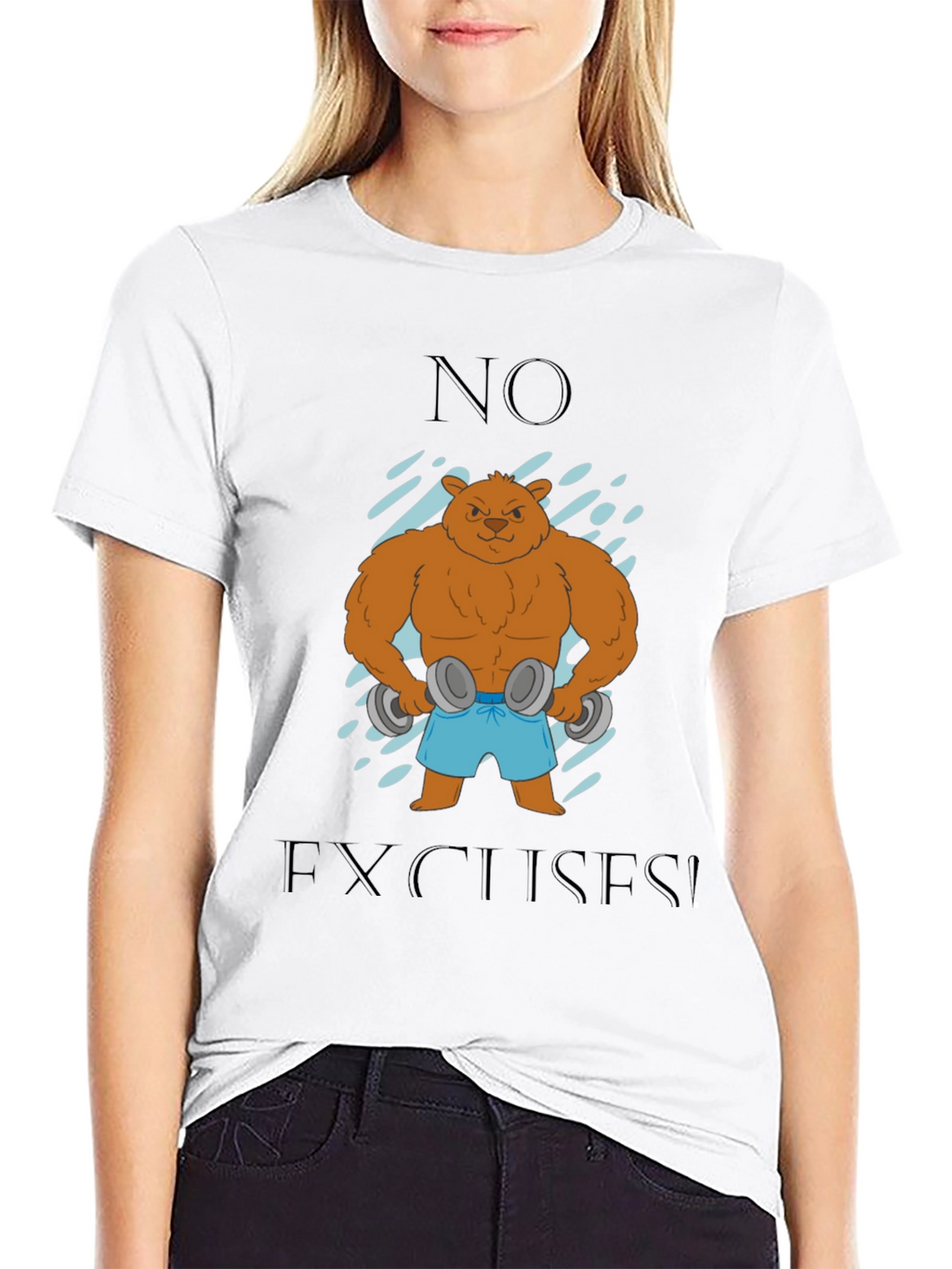 Bear with Dumbbells T-Shirt - No Excuses!