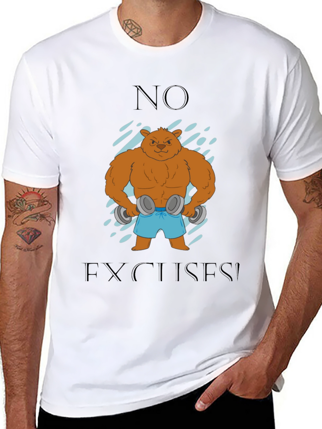 Bear with Dumbbells T-Shirt - No Excuses!