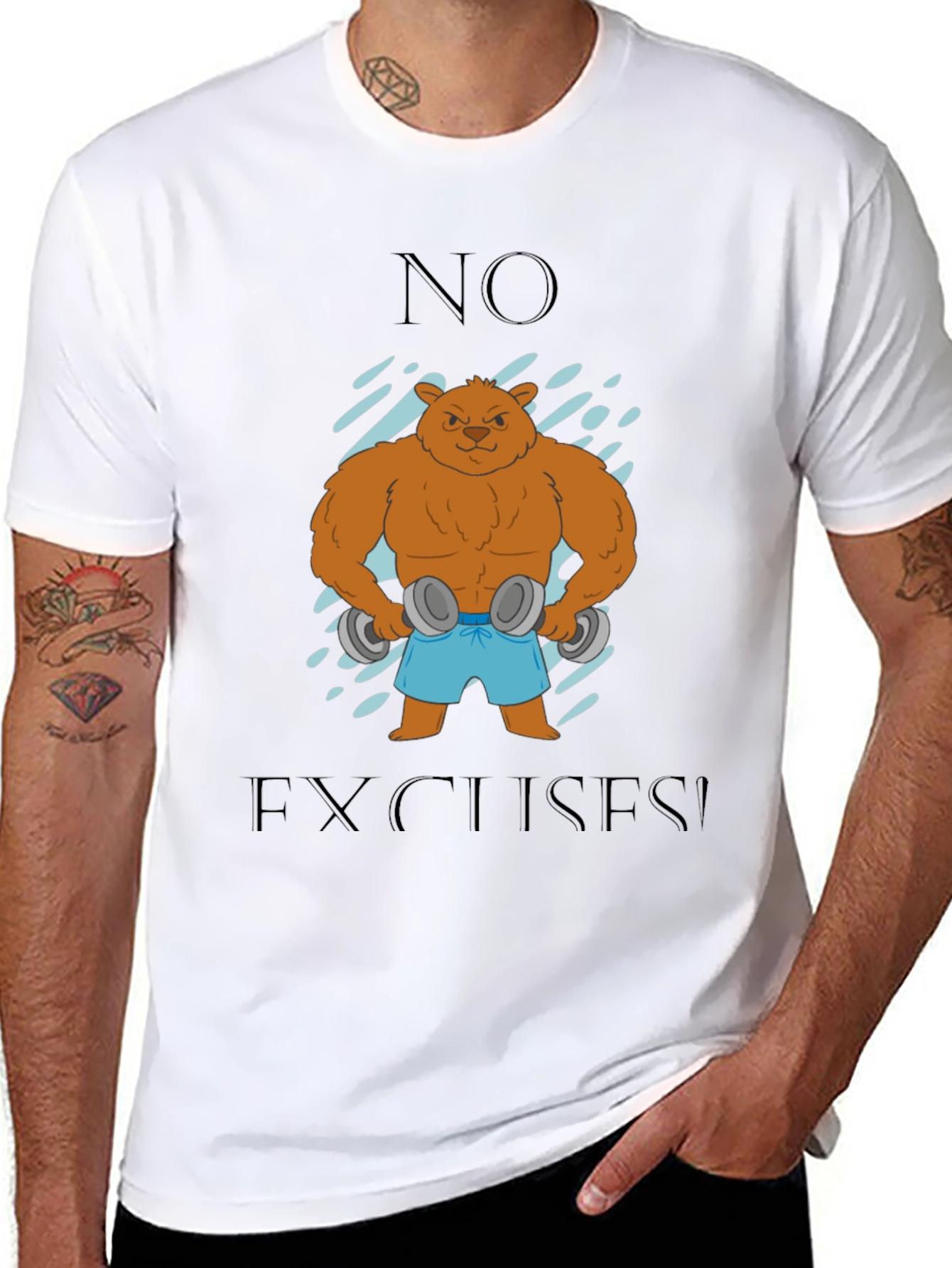 Bear with Dumbbells T-Shirt - No Excuses!
