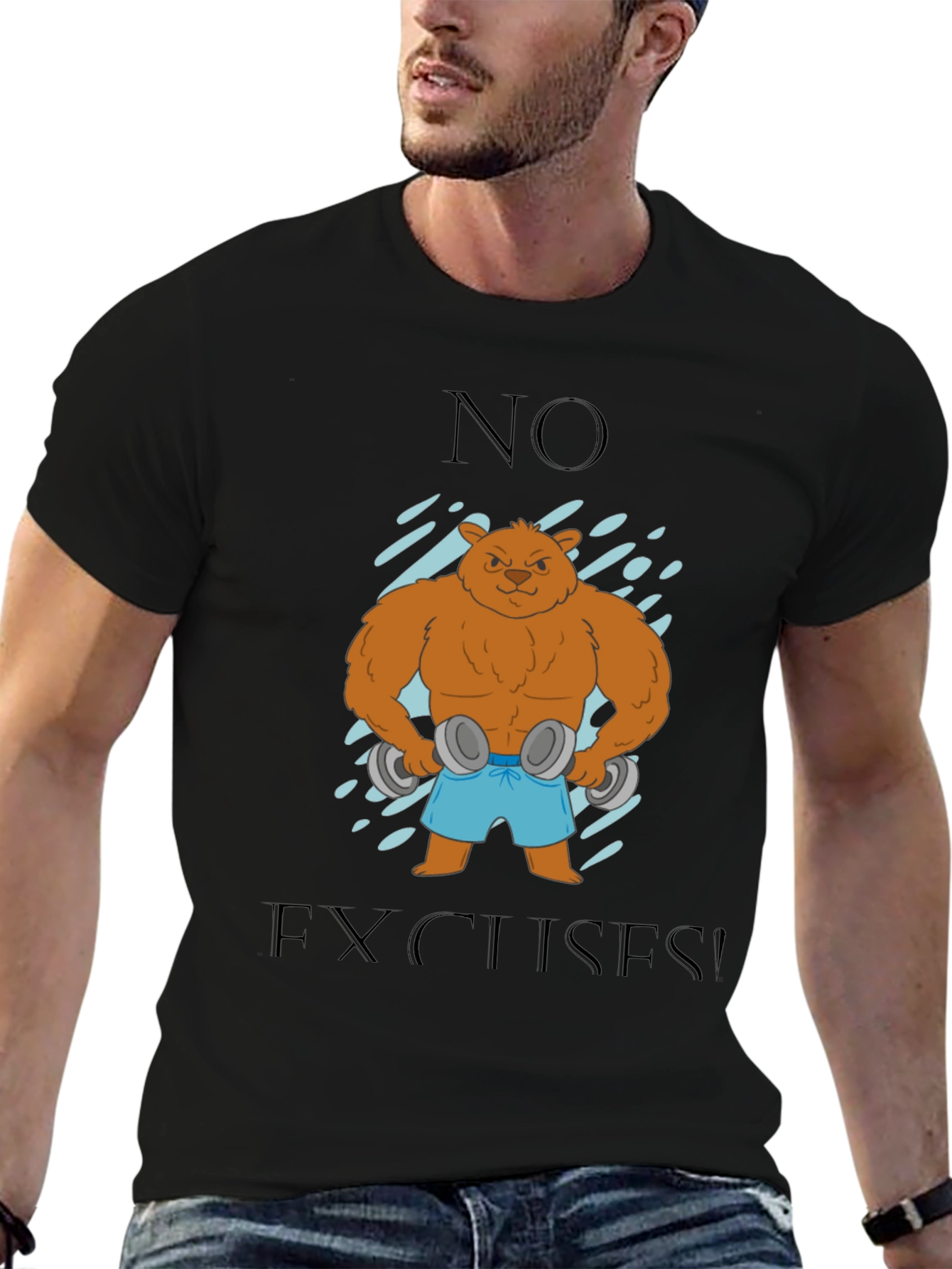 Bear with Dumbbells T-Shirt - No Excuses!