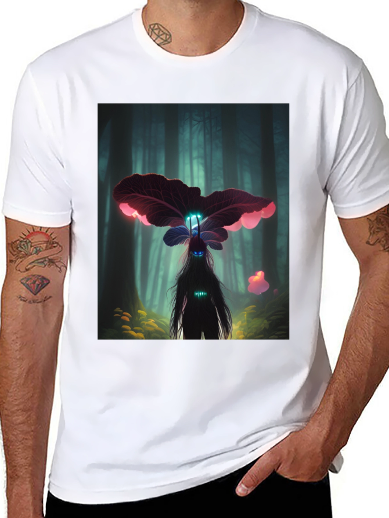 Enchanted Forest Creature Graphic Tee - Black