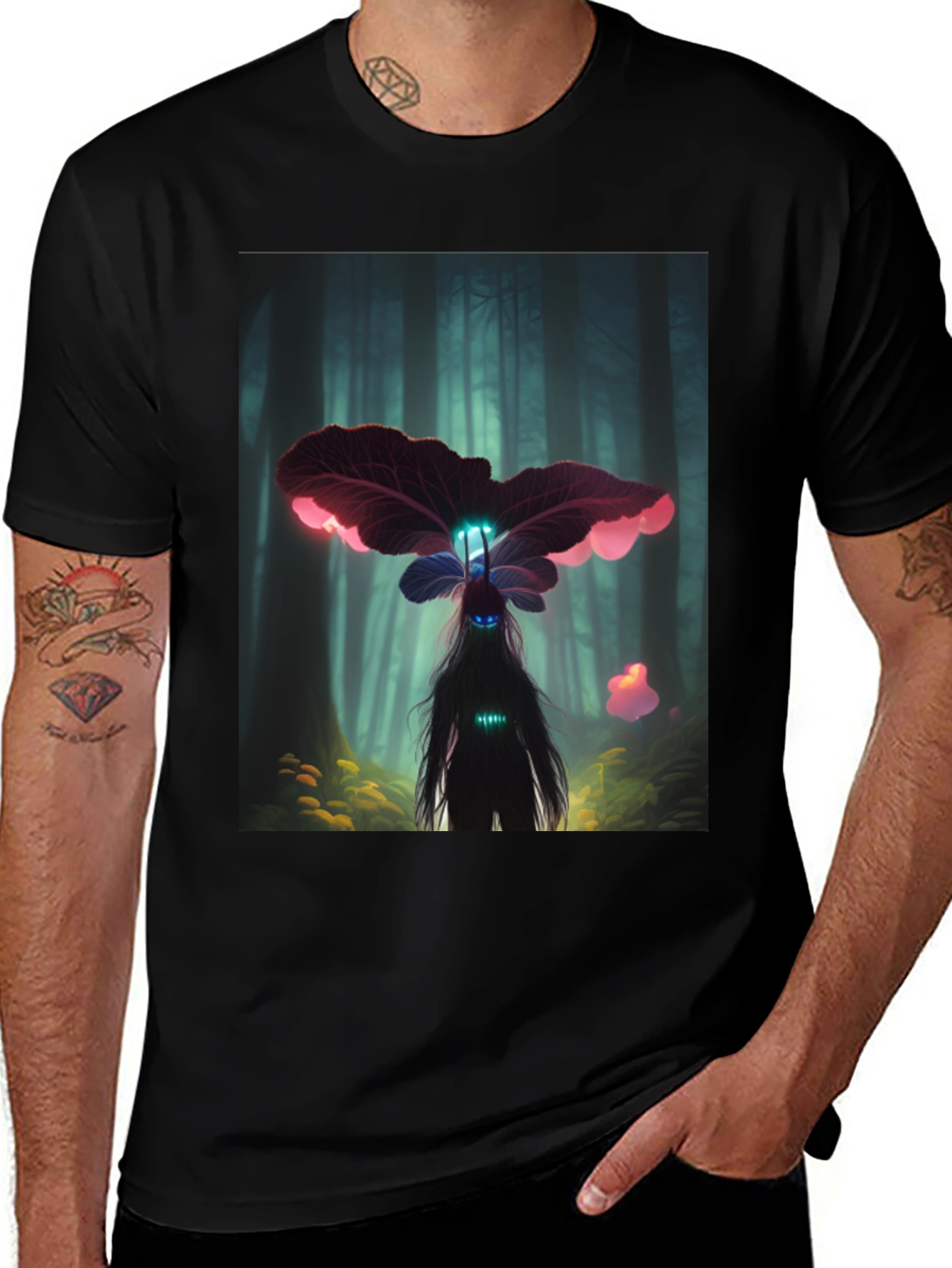 Enchanted Forest Creature Graphic Tee - Black