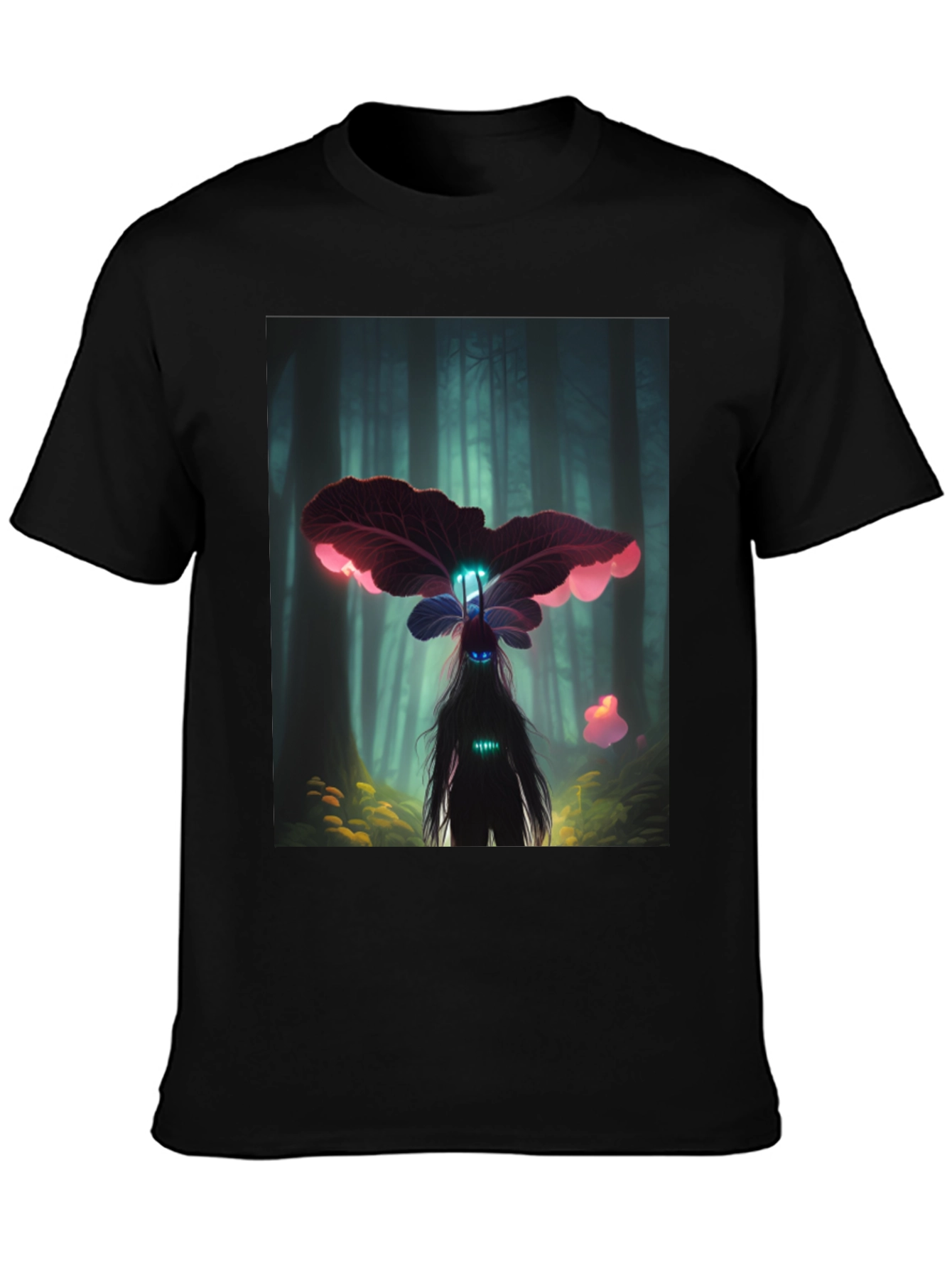 Enchanted Forest Creature Graphic Tee - Black