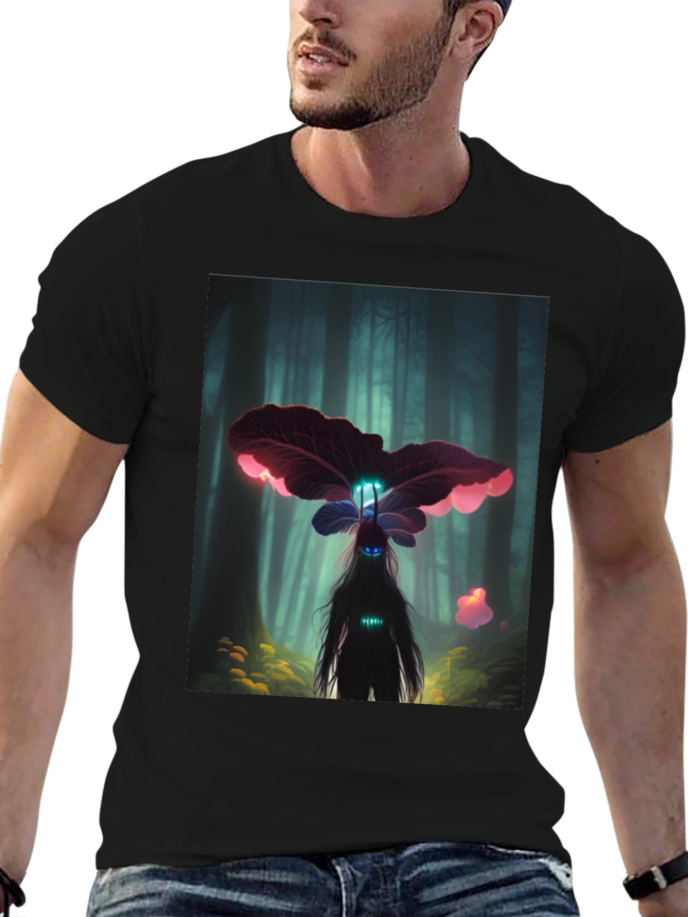 Enchanted Forest Creature Graphic Tee - Black