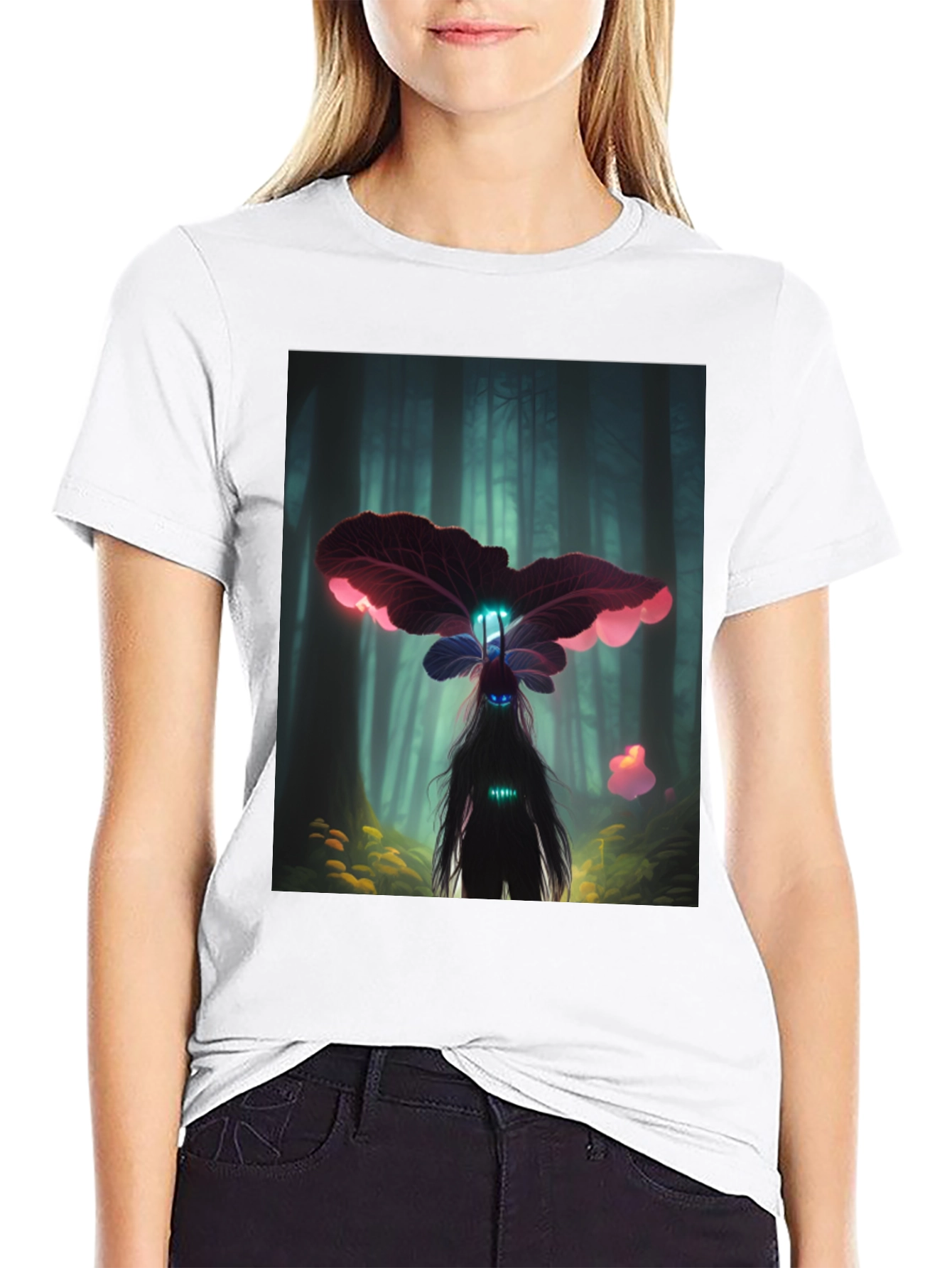 Enchanted Forest Creature Graphic Tee - Black