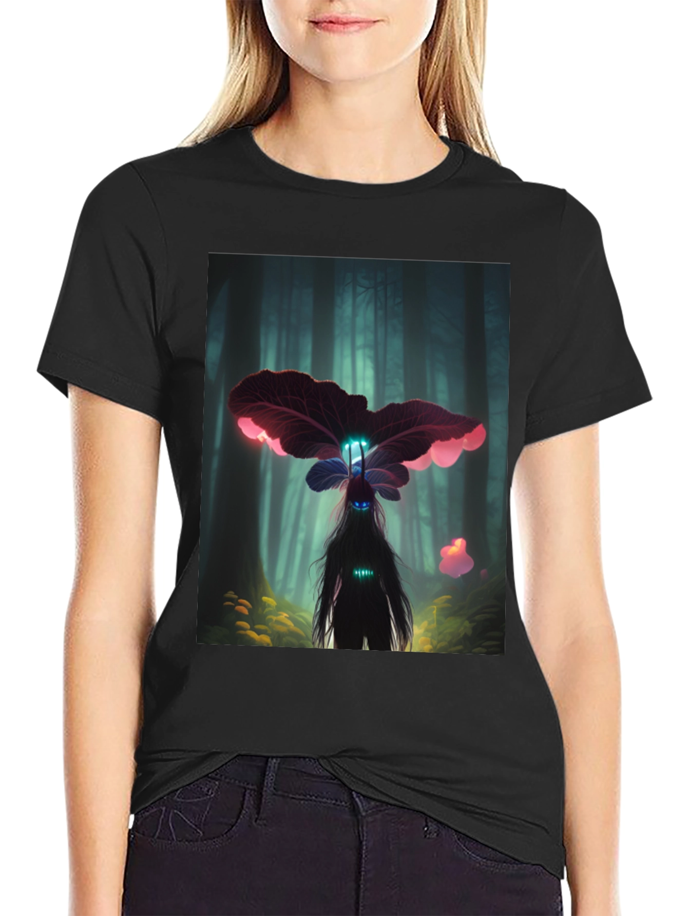 Enchanted Forest Creature Graphic Tee - Black