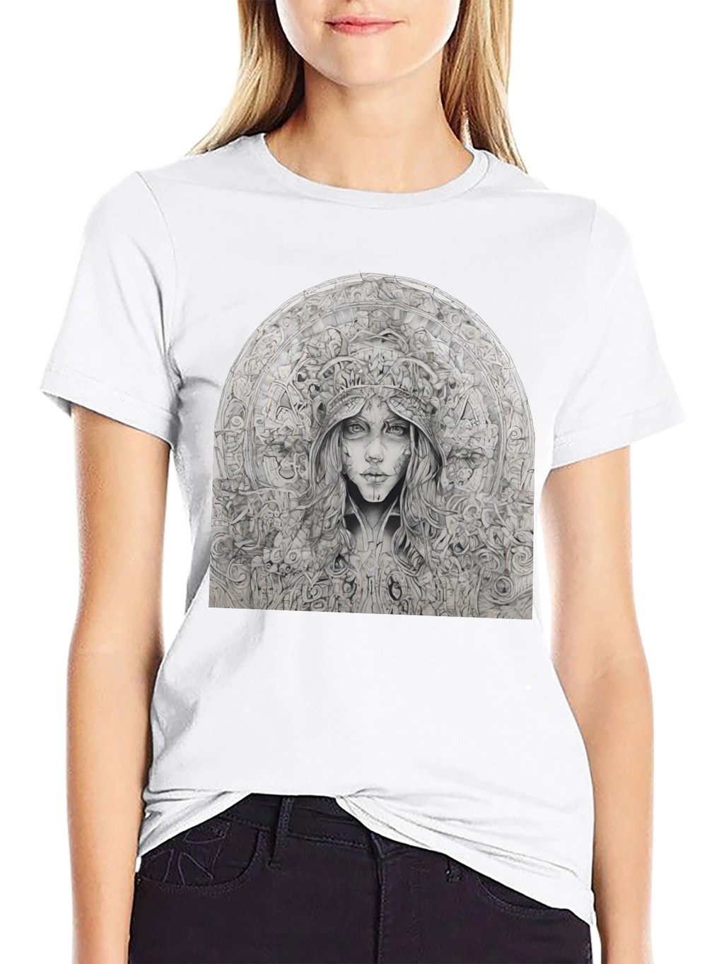 Artistic Black T-Shirt - Surreal Woman Graphic