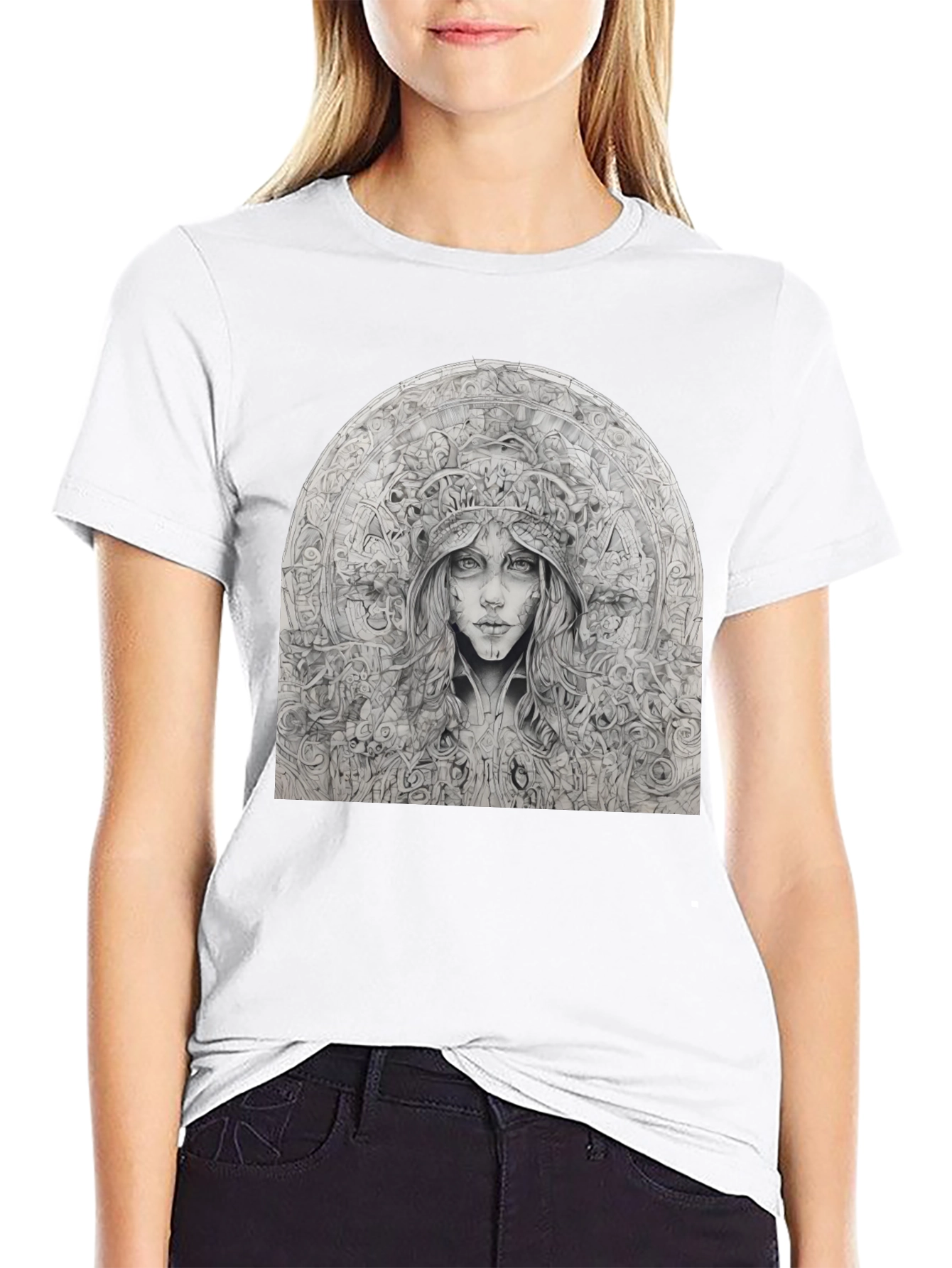 Artistic Black T-Shirt - Surreal Woman Graphic