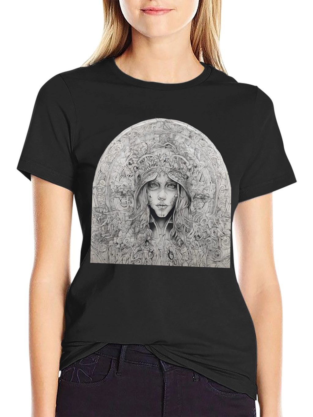 Artistic Black T-Shirt - Surreal Woman Graphic