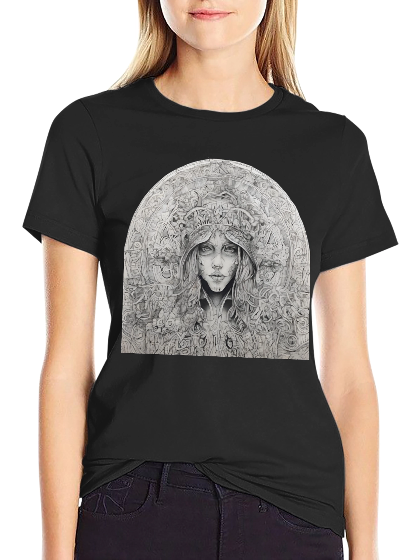 Artistic Black T-Shirt - Surreal Woman Graphic