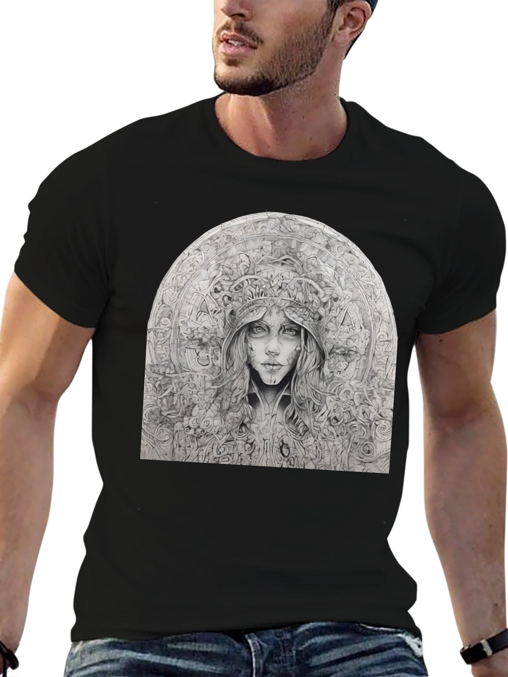Artistic Black T-Shirt - Surreal Woman Graphic