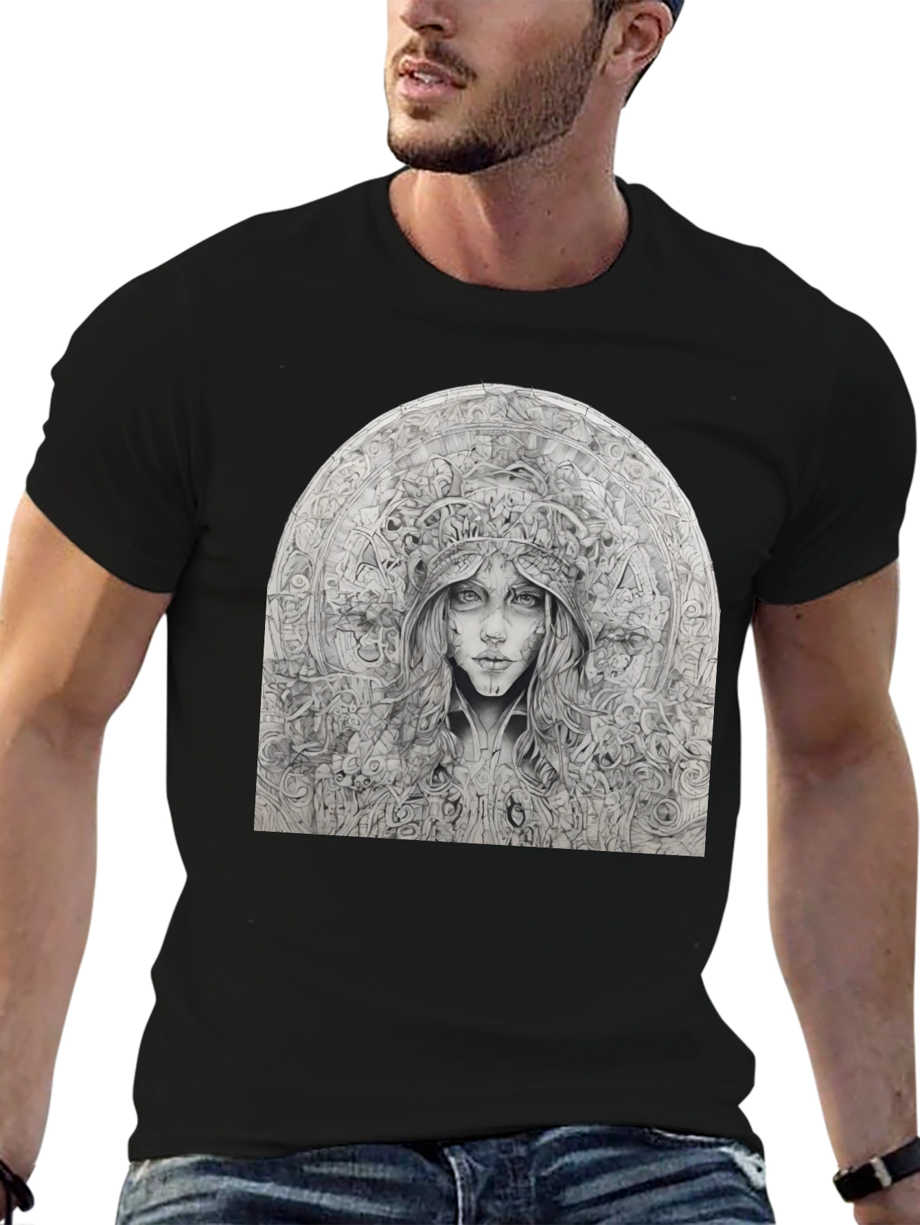 Artistic Black T-Shirt - Surreal Woman Graphic