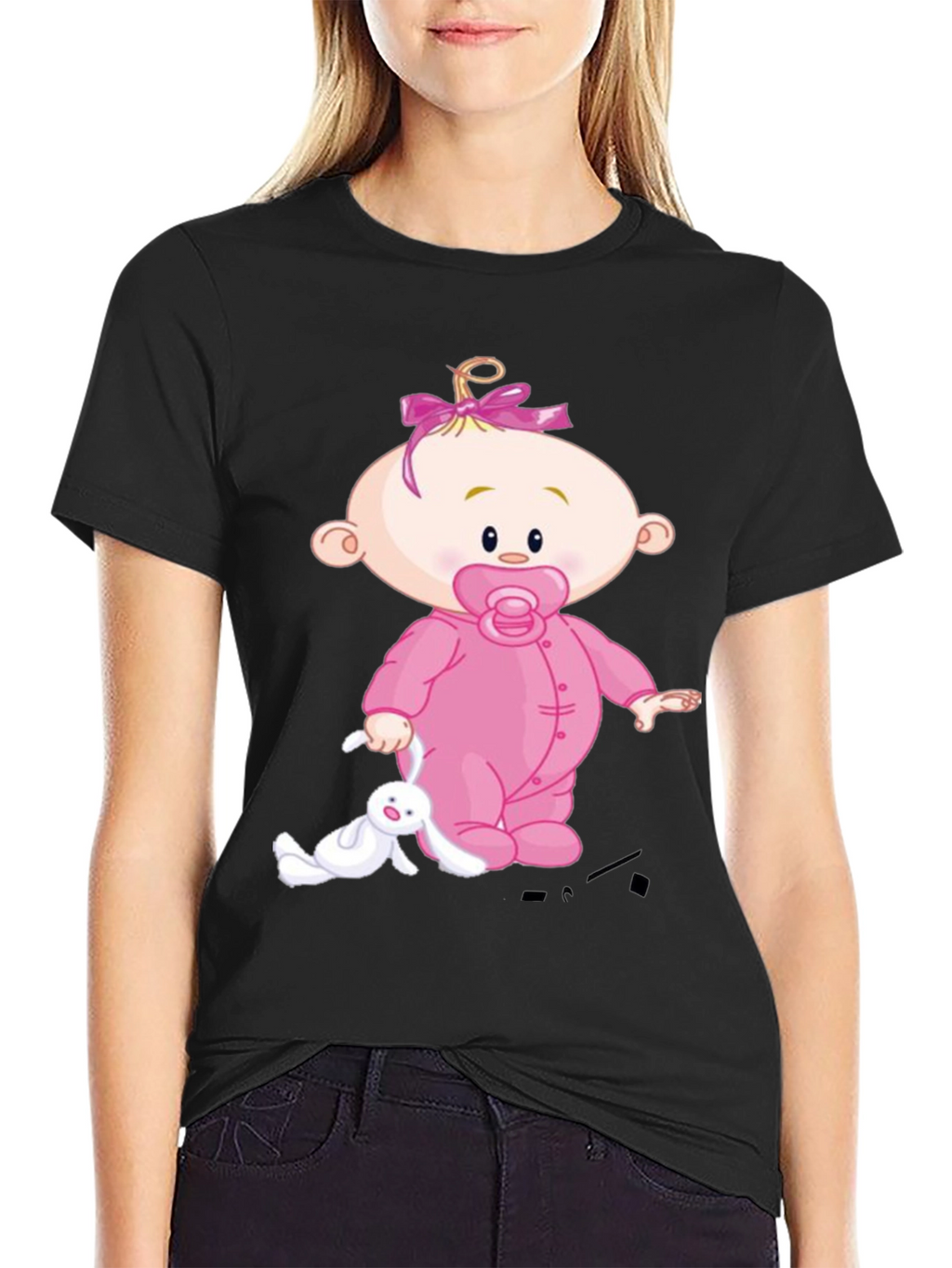 Baby Cartoon Graphic Black Tee