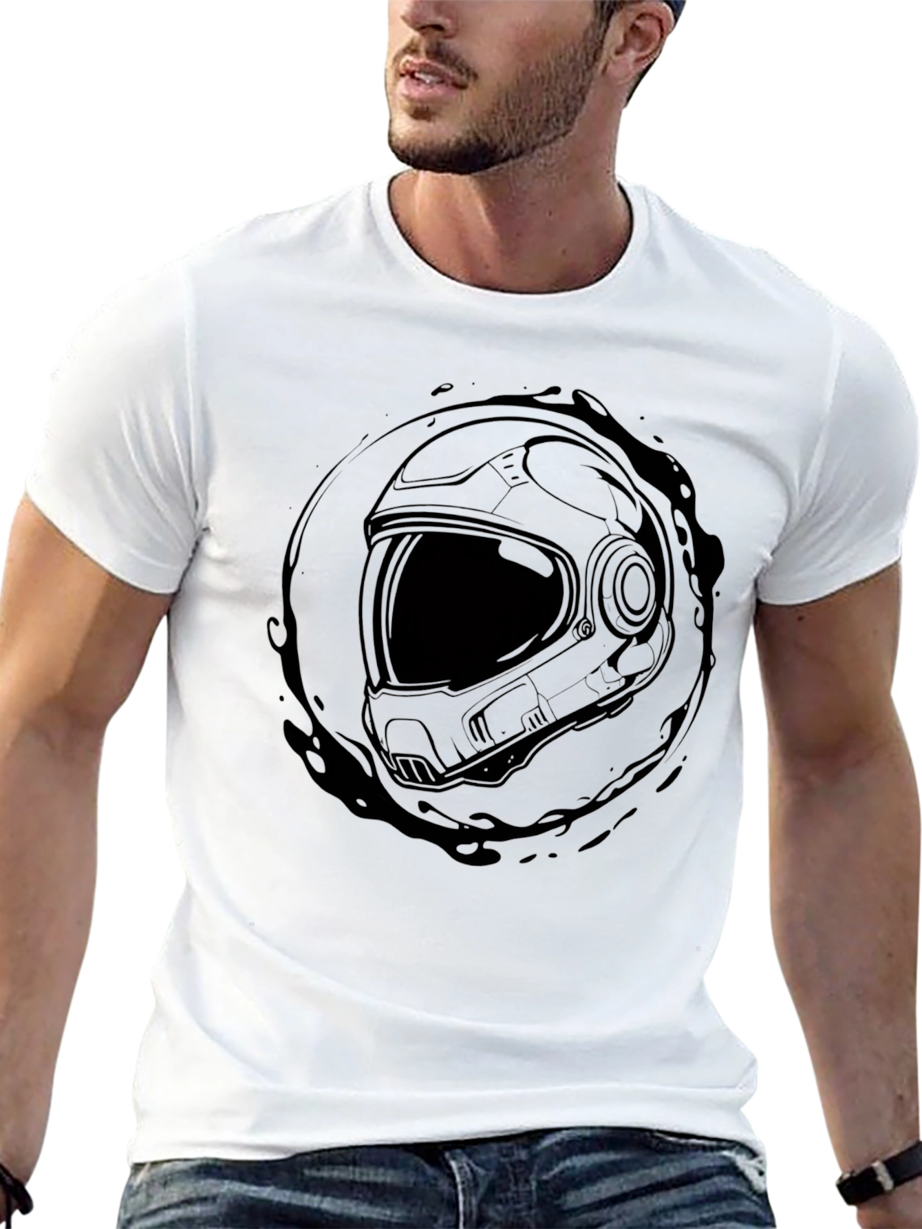 Astronaut Helmet Graphic T-Shirt - Space Explorer Tee