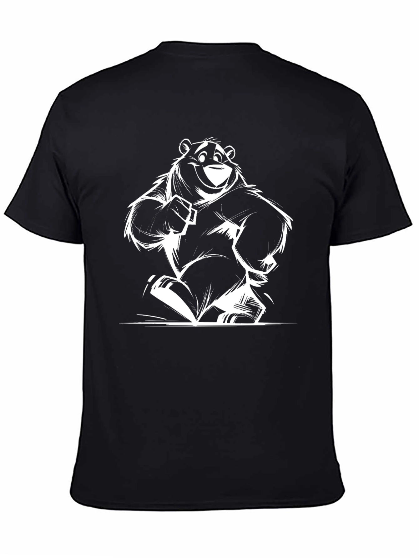 Bear Cartoon Graphic T-Shirt - Black