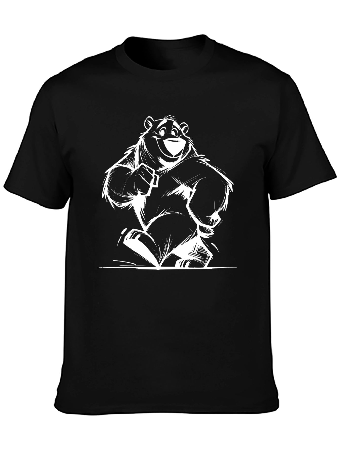 Bear Cartoon Graphic T-Shirt - Black