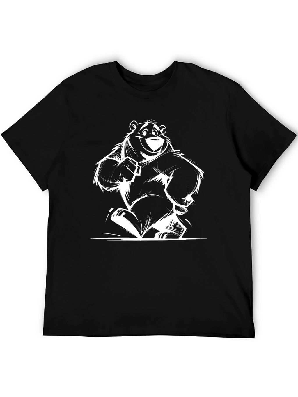 Bear Cartoon Graphic T-Shirt - Black