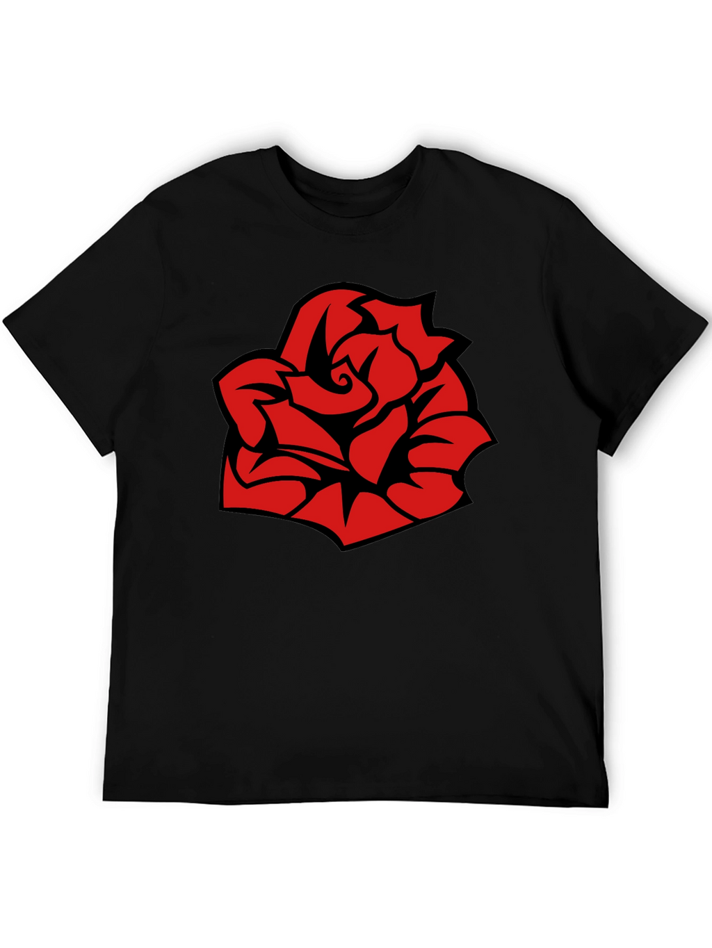 Bold Red Rose Graphic Black T-Shirt