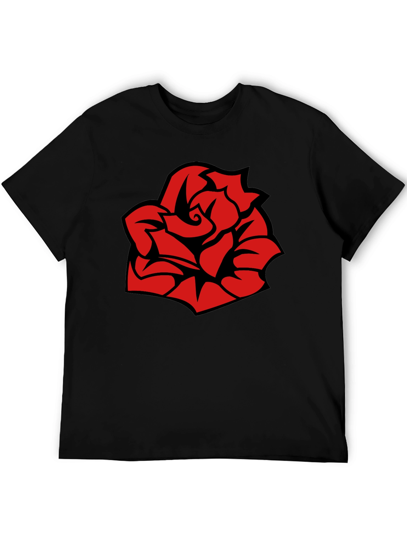 Bold Red Rose Graphic Black T-Shirt