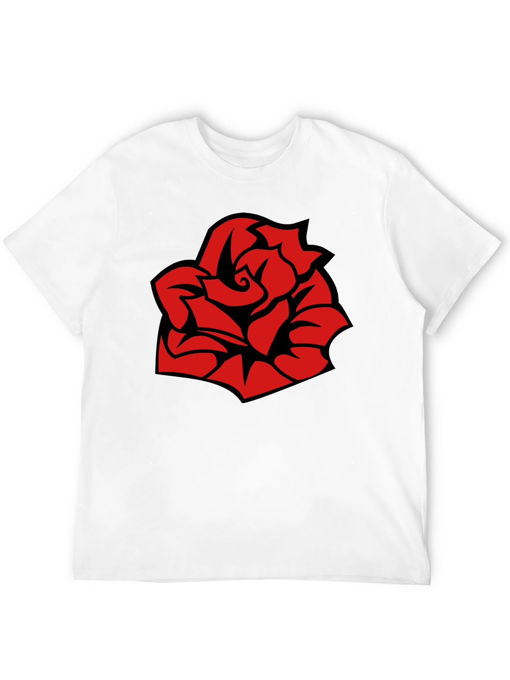 Bold Red Rose Graphic Black T-Shirt