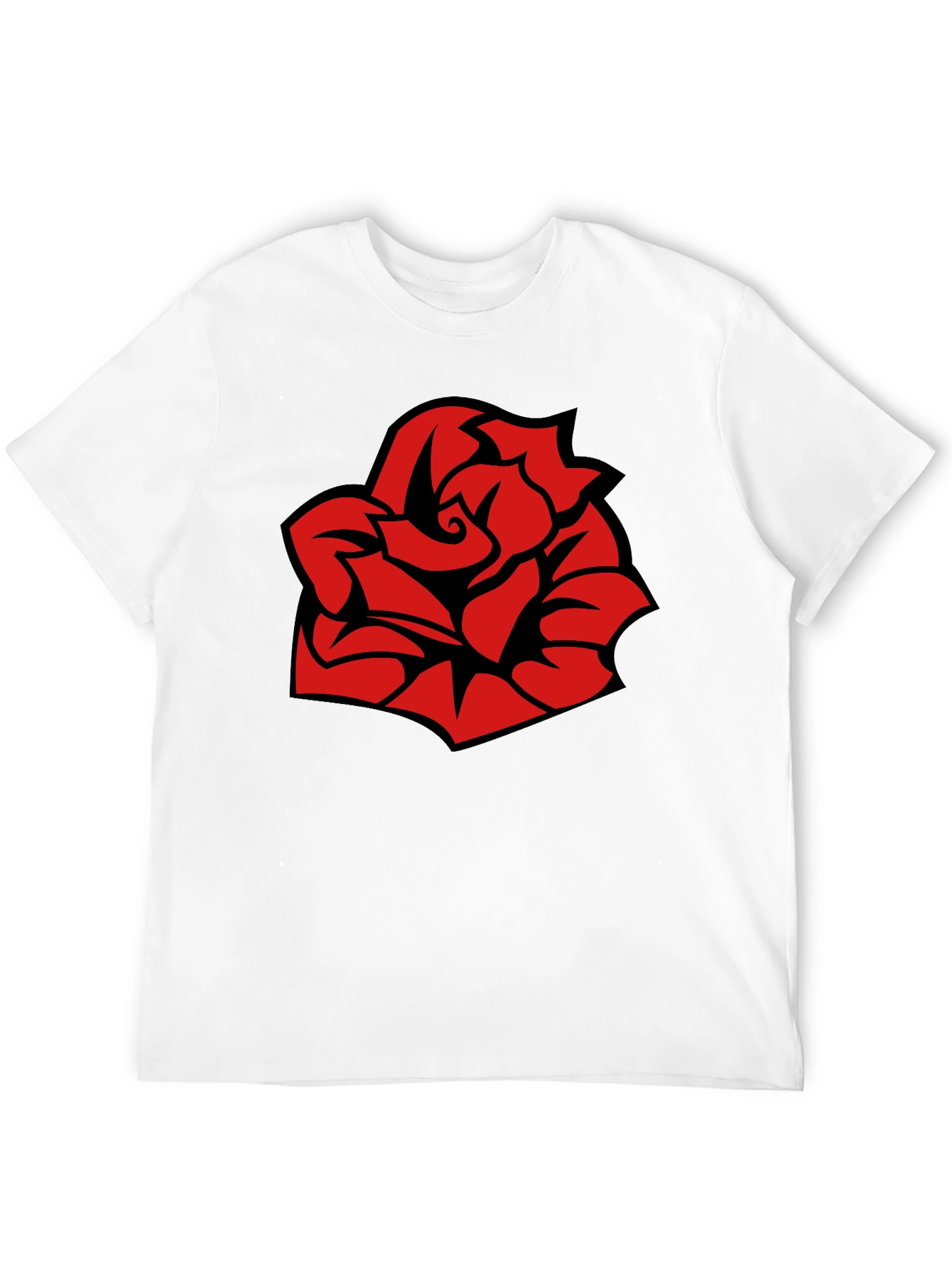 Bold Red Rose Graphic Black T-Shirt