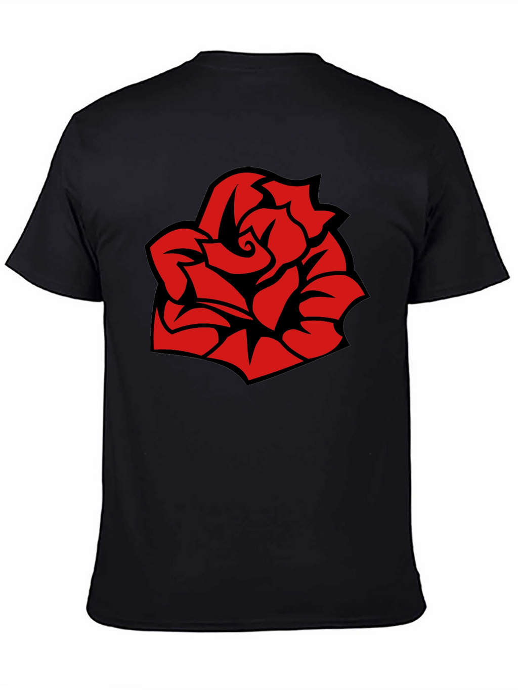 Bold Red Rose Graphic Black T-Shirt